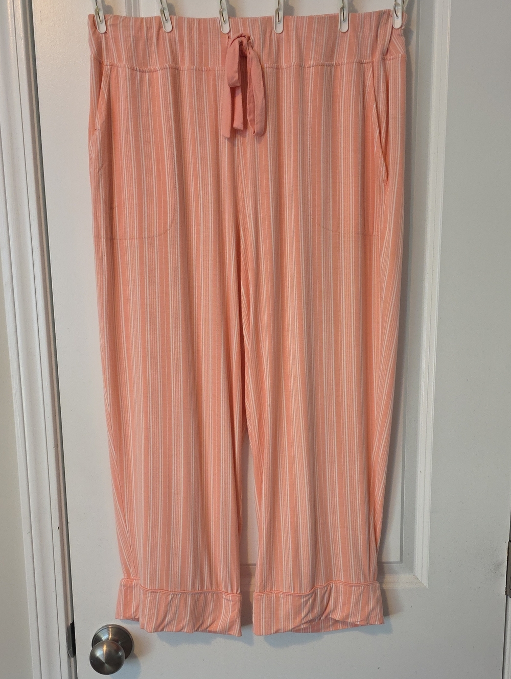 Soma Cozy Lounge Striped Drawstring Pajama Pants Cuffed Hem